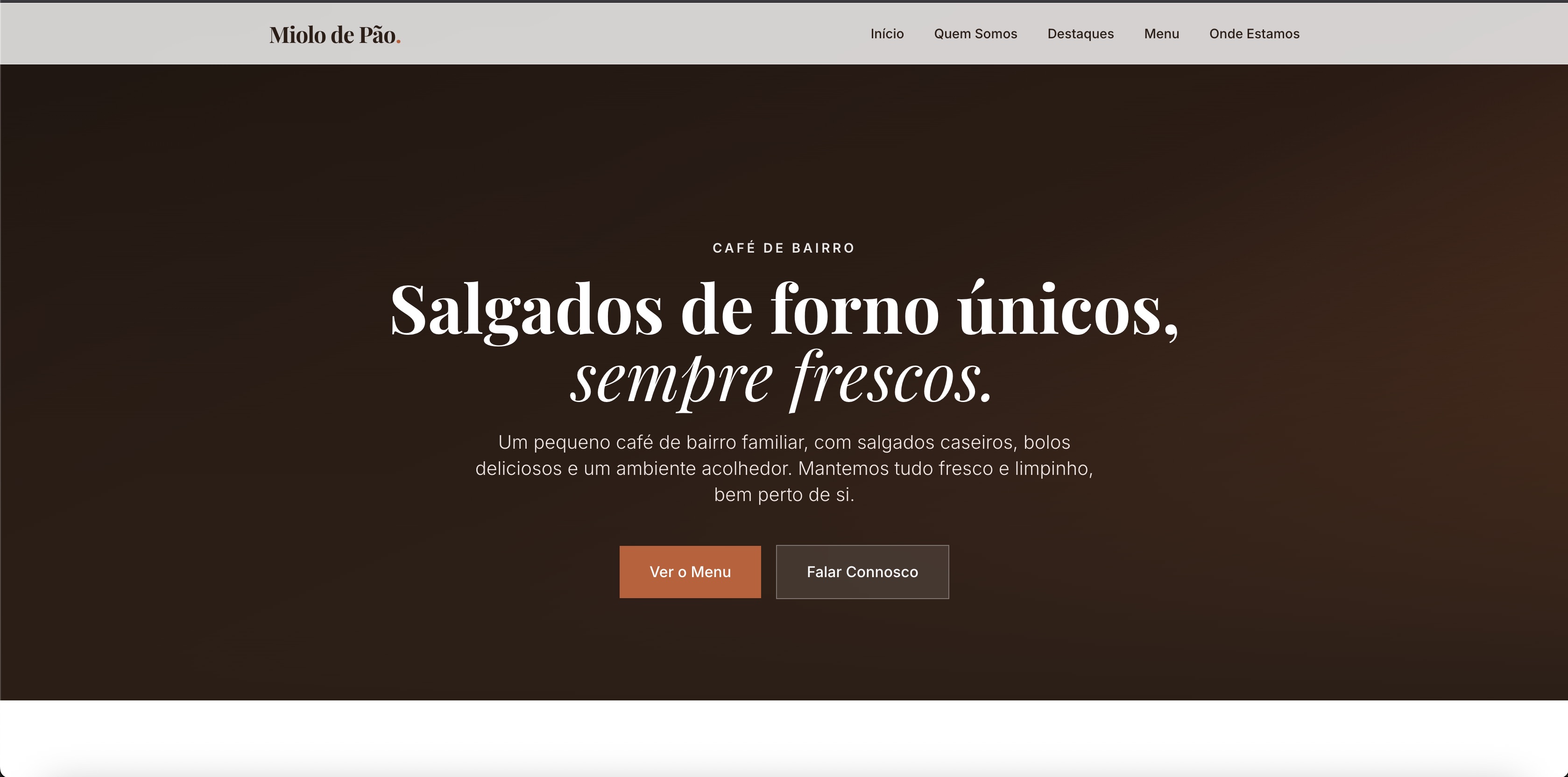 Website Miolo de Pão — menu digital nativo para café local